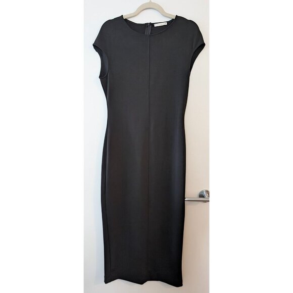 Zara Dresses & Skirts - Zara Black Knit Cap Sleeve Midi Dress with Back Slit